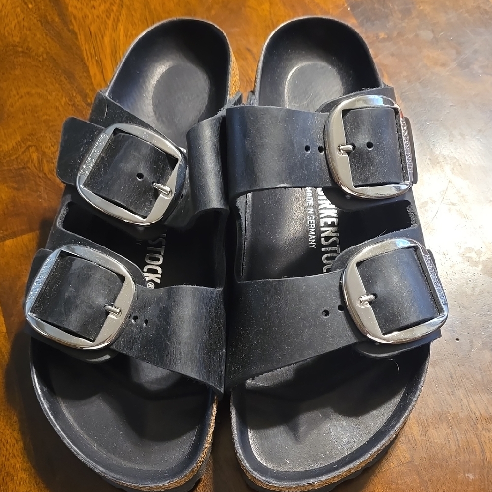 NWOT Birkenstock Black Sandals with big Silver Buckles size 42